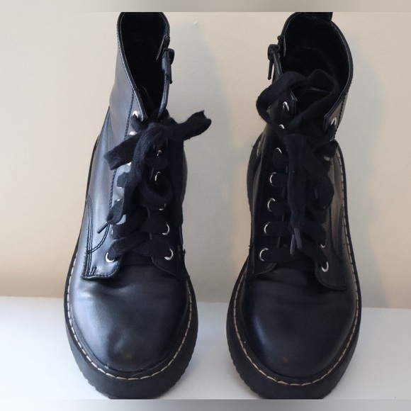 Madden Girl Shoes - Madden Girl Gwinn Black Combat Boots Lace Up With Side Zipper Size 5.5
